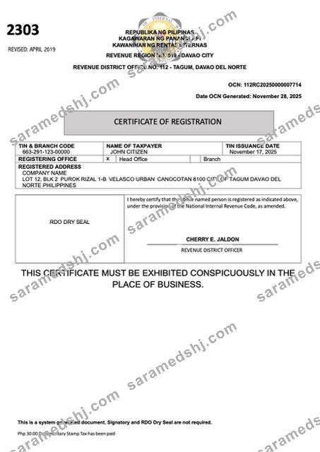 Philippines certificate of registration Word and PDF template, version 4